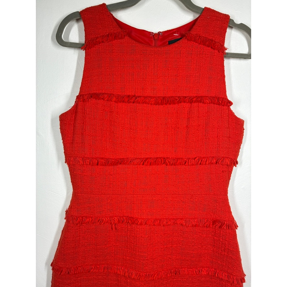 J Crew Orange Tweed Fringe Sheath Dress Size 4 Sleeveless Business Preppy Career - Picture 2 of 14